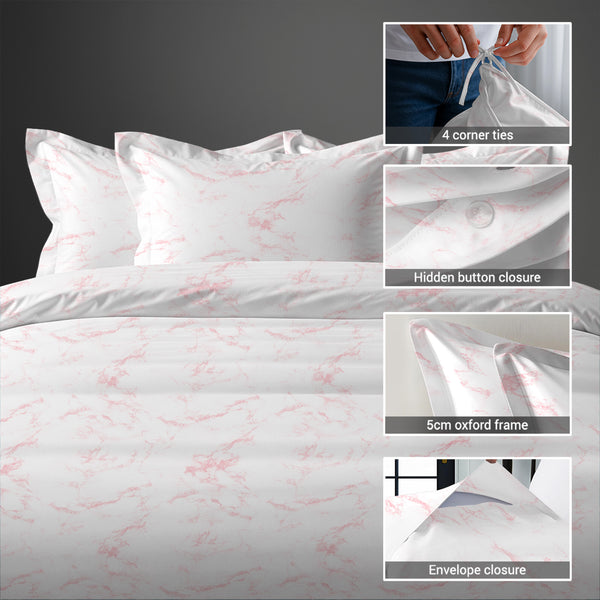 Pizuna Linens double size cotton duvet cover with hidden button closure corner ties and Oxford pillowcases