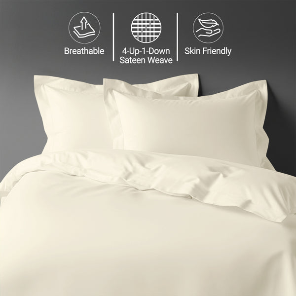 Ivory emperor size cotton duvet cover set by Pizuna Linens breathable skin friendly sateen weave