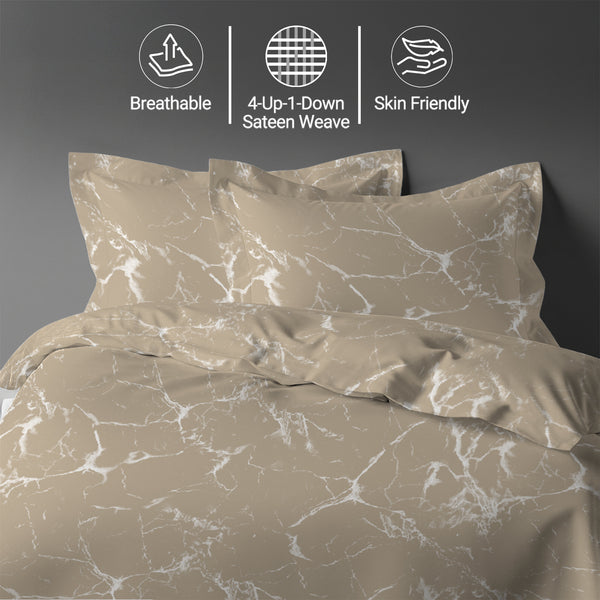 Marble taupe emperor size cotton duvet cover set by Pizuna Linens breathable skin friendly sateen weave