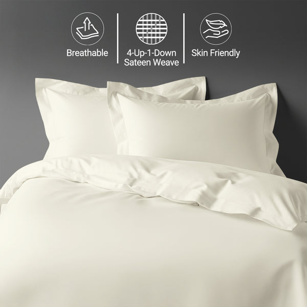 Off white emperor size cotton duvet cover set by Pizuna Linens breathable skin friendly sateen weave