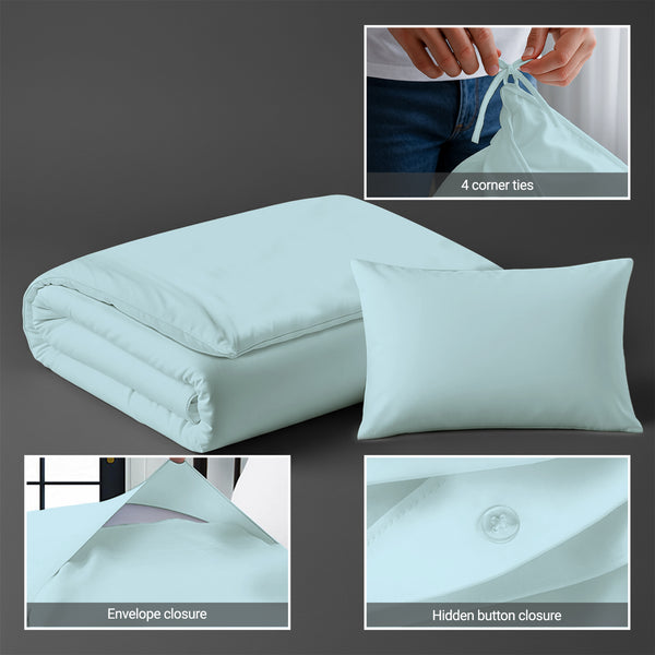 Baby blue crib duvet cover 100x135 cm with hidden button closure and 4 corner ties smooth and comfy for babies