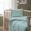 Cot bed with baby blue baby cotton duvet cover 100x135 cm