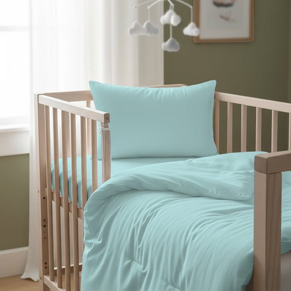 Cot bed with ice aqua baby cotton duvet cover 100x135 cm