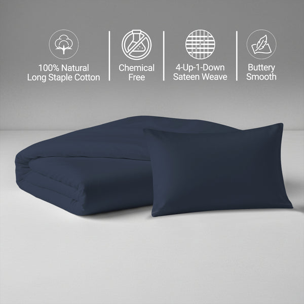 Dark blue crib duvet cover 100x135 cm 400 thread count mercerized combed cotton chemical free smooth and lightweight