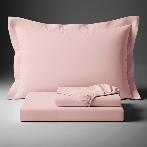 Pizuna Linens folded light pink cotton bed sheet set 400 thread count single size 3 piece smooth and breathable