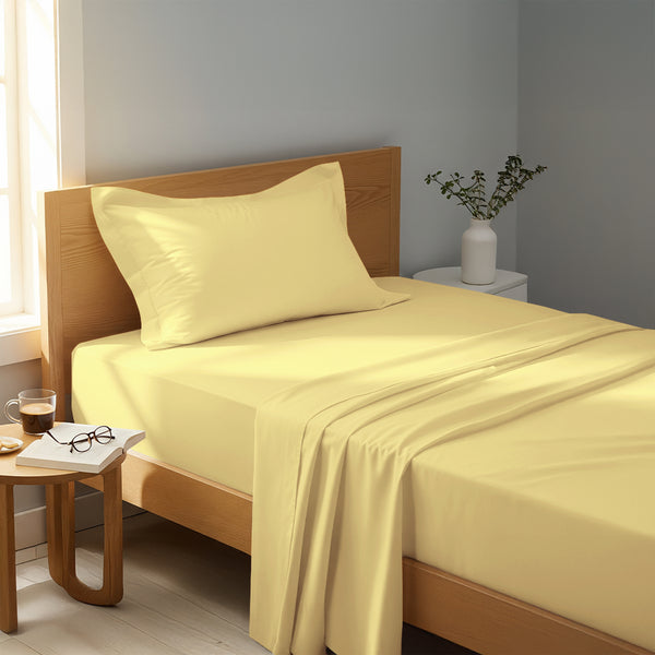 400 thread count Single size mellow yellow premium cotton sheet set 3 piece hotel quality bed sheet set lifestyle