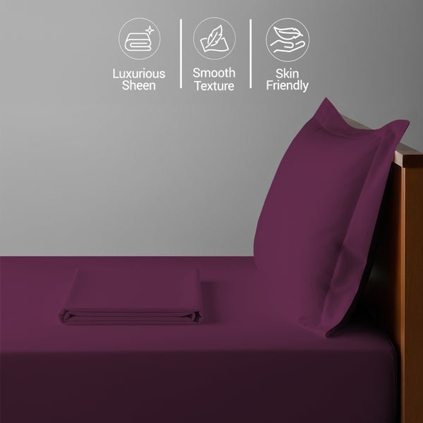 400 thread count Single size 100 cotton sheet set berry plum soft and sweat wicking 3 piece