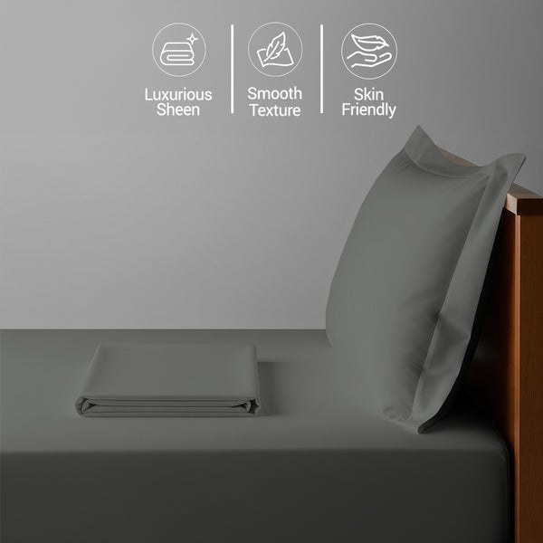 400 thread count Single size 100 cotton sheet set dark grey soft and sweat wicking 3 piece