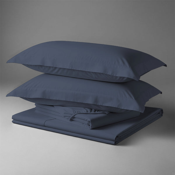 Pizuna folded percale 100 percent pure cotton sheet set 4 PC Dark Blue king folded

