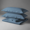 Pizuna Linens folded dusty blue cotton bed sheet set 400 thread count king size 4 piece smooth and breathable