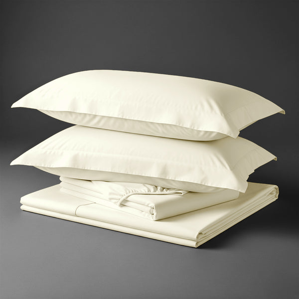 Pizuna folded percale 100 percent pure cotton sheet set 4 PC Ivory double folded
