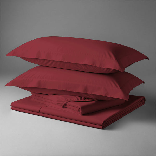 Pizuna Linens folded rio red cotton bed sheet set 400 thread count king size 4 piece smooth and breathable