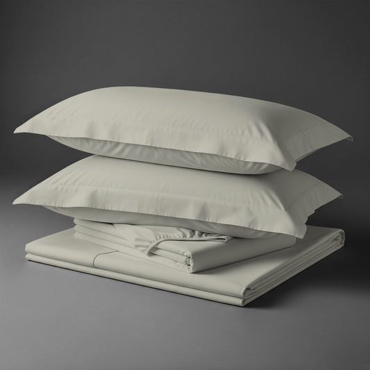 Pizuna Linens folded silver cotton bed sheet set 400 thread count king size 4 piece smooth and breathable