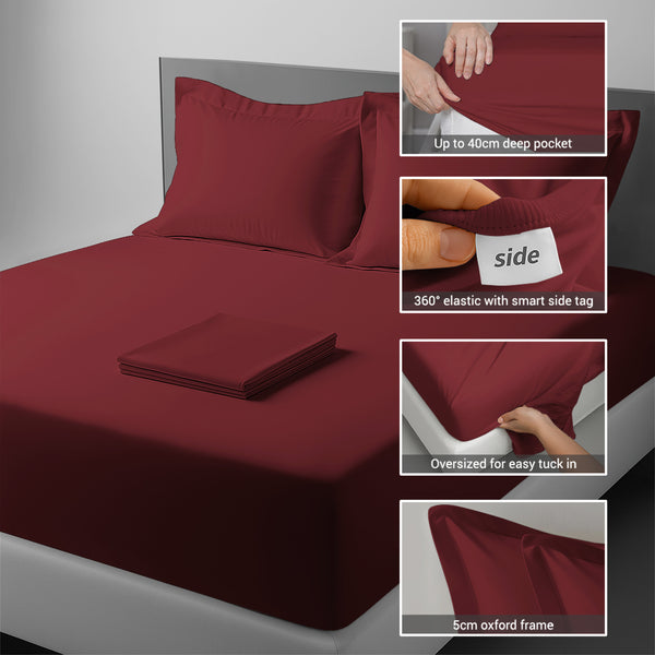400 thread count bed sheet set super king size rio red cotton 4 piece with 40cm deep pockets and SmartSide tag