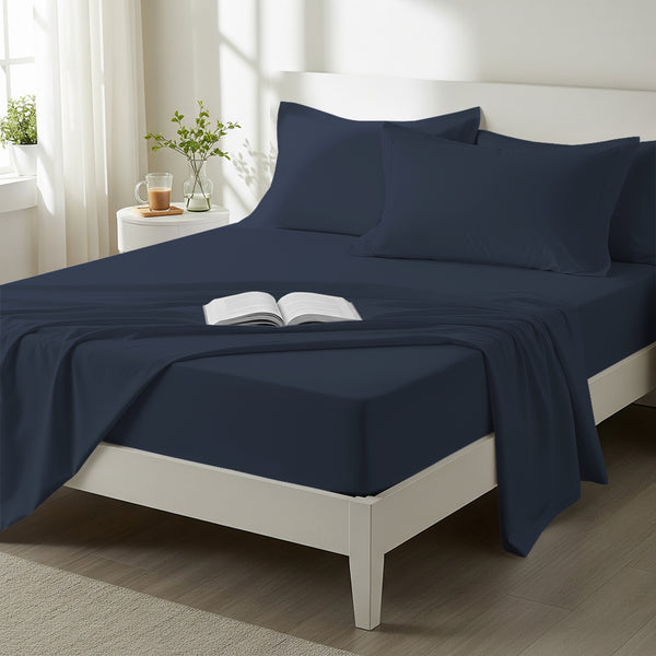 400 thread count double size dark blue premium cotton sheet set 4 piece hotel quality bed sheet set lifestyle