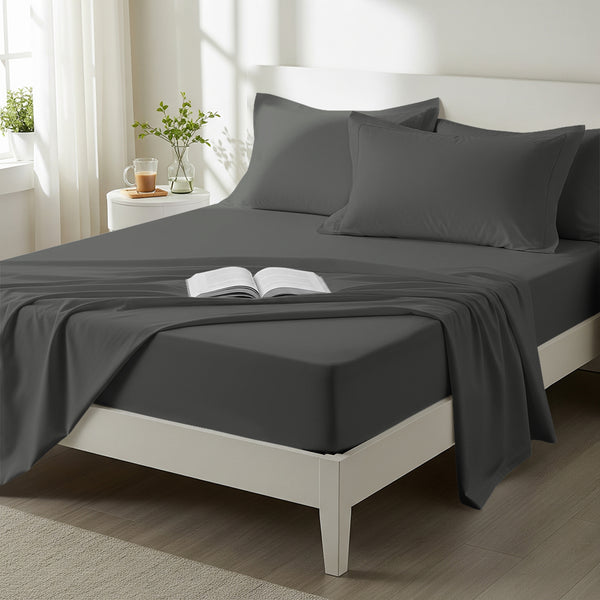 400 thread count double size dark grey premium cotton sheet set 4 piece hotel quality bed sheet set lifestyle