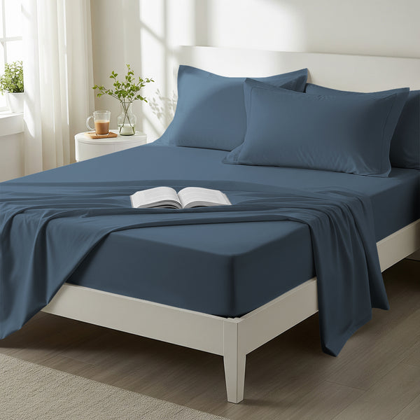 400 thread count king size dusty blue premium cotton sheet set 4 piece hotel quality bed sheet set lifestyle