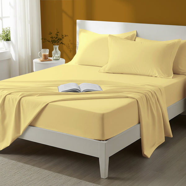 400 thread count super king size mellow yellow premium cotton sheet set 4 piece hotel quality bed sheet set lifestyle