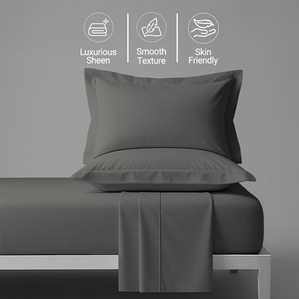 400 thread count double size 100 cotton sheet set dark grey soft and sweat wicking 4 piece