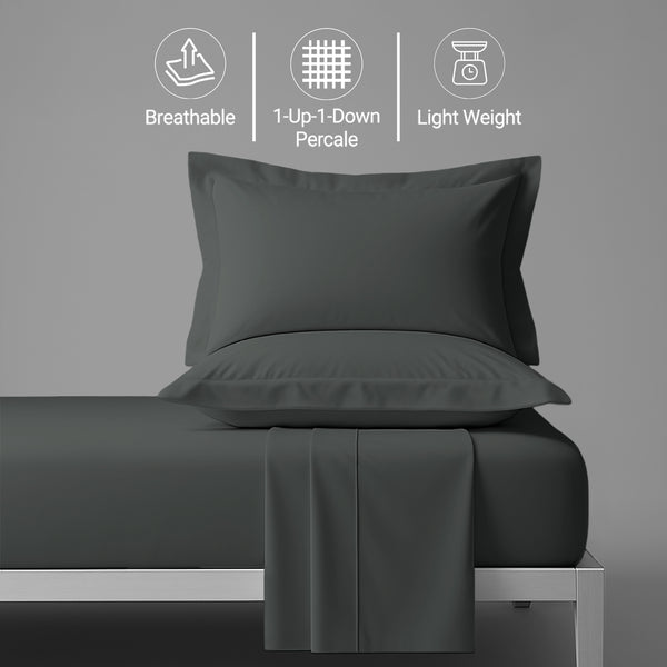 Percale king size Dark Grey sheet set 4 piece lightweight crisp feel soft and breathable
