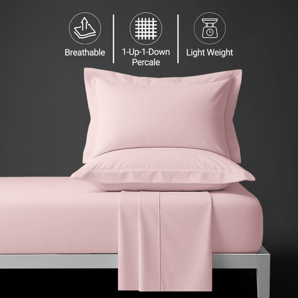 Percale king size Light Pink sheet set 4 piece lightweight crisp feel soft and breathable

