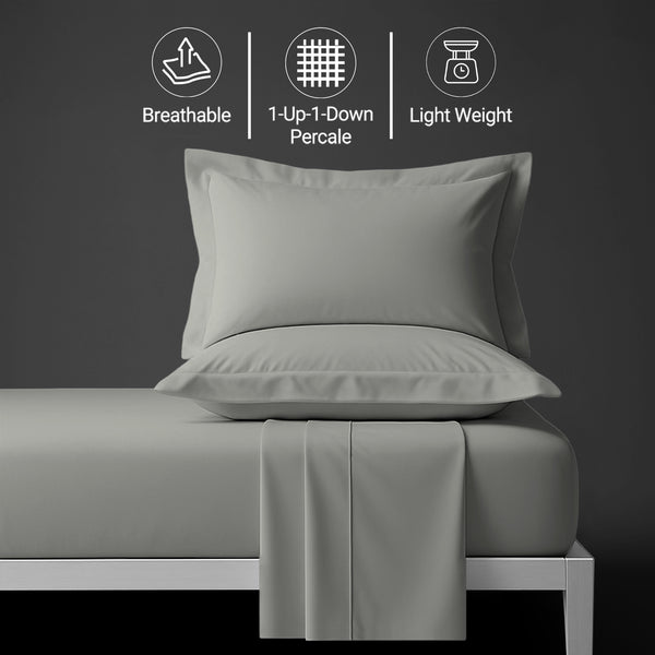 Percale king size Silver sheet set 4 piece lightweight crisp feel soft and breathable
