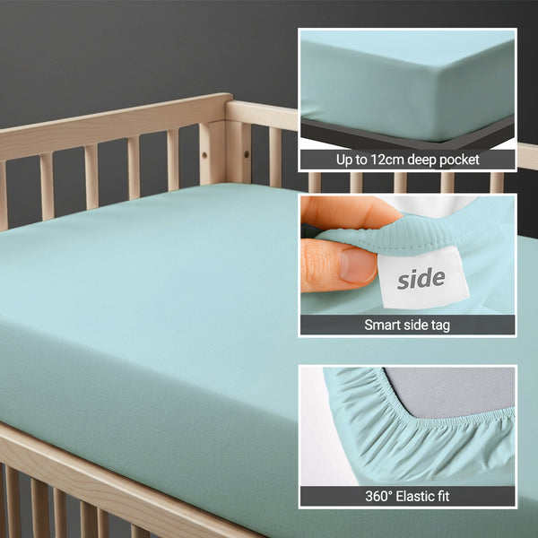 Cot bed fitted sheet Baby Blue 40x90 cm 1 piece 15 cm deep pocket Smart Side tag 360 elastic fit