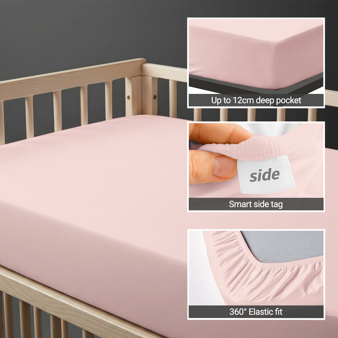 Cot bed fitted sheet Light Pink 40x90 cm 1 piece 15 cm deep pocket Smart Side tag 360 elastic fit