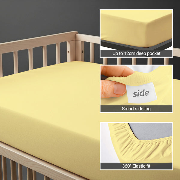 Cot bed fitted sheet Mellow Yellow 40x90 cm 1 piece 15 cm deep pocket Smart Side tag 360 elastic fit
