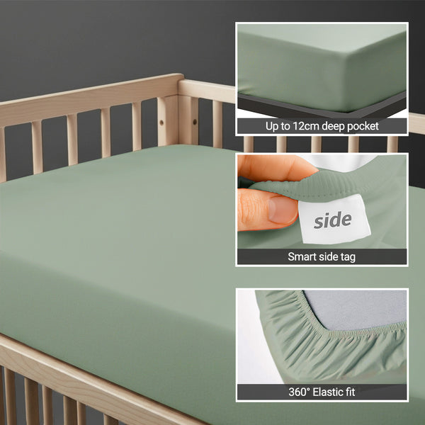 Cot bed fitted sheet Sea Foam 40x90 cm 1 piece 15 cm deep pocket Smart Side tag 360 elastic fit