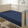 Baby cot setup with 40x90cm Dark Blue cot fitted sheet moisture wicking and gentle on skin