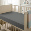 Baby cot setup with 40x90cm Dark Grey cot fitted sheet moisture wicking and gentle on skin