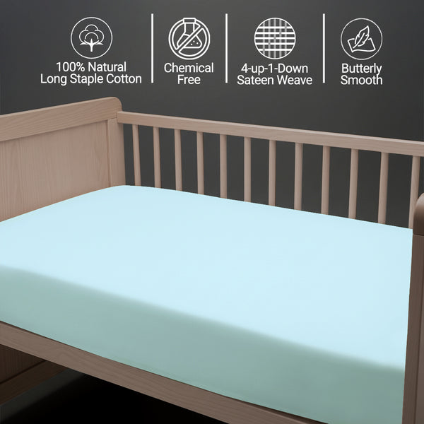 Baby cot bed fitted sheet Baby Blue 40x90 cm chemical free natural cotton for delicate skin