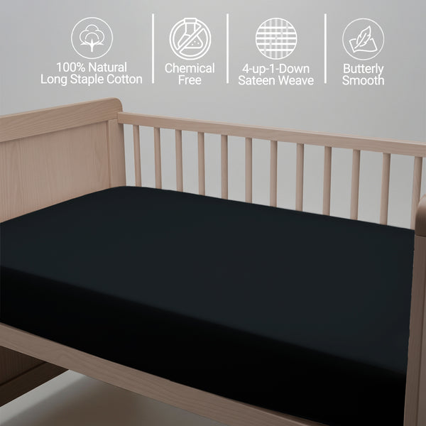 Baby cot bed fitted sheet Black 40x90 cm chemical free natural cotton for delicate skin
