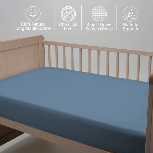 Baby cot bed fitted sheet Dusty Blue 40x90 cm chemical free natural cotton for delicate skin