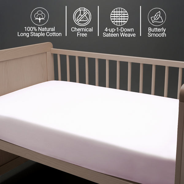 Baby cot bed fitted sheet Light Lilac 40x90 cm chemical free natural cotton for delicate skin