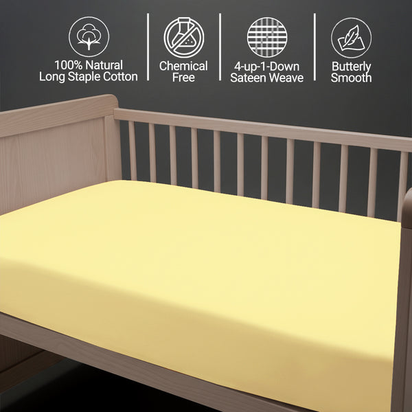 Baby cot bed fitted sheet Mellow Yellow 40x90 cm chemical free natural cotton for delicate skin