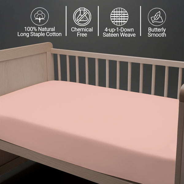 Baby cot bed fitted sheet Misty Rose 40x90 cm chemical free natural cotton for delicate skin