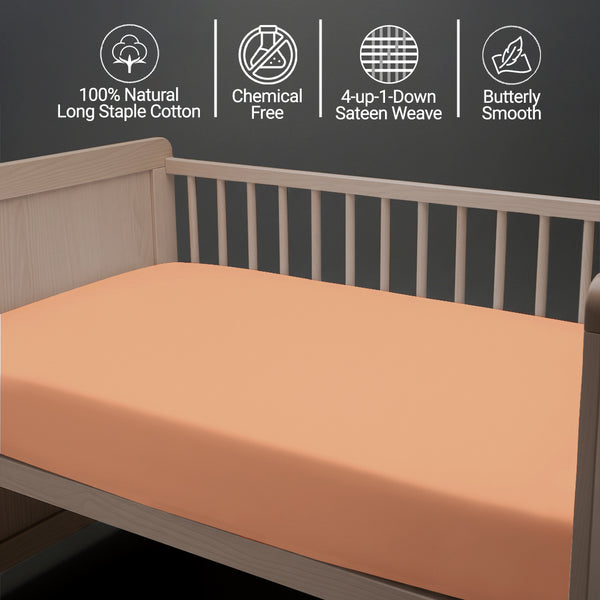 Baby cot bed fitted sheet Peach 40x90 cm chemical free natural cotton for delicate skin