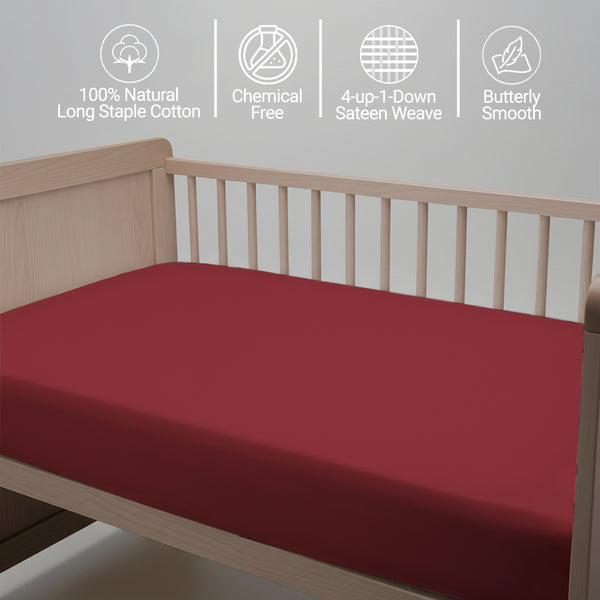 Baby cot bed fitted sheet Rio Red 40x90 cm chemical free natural cotton for delicate skin