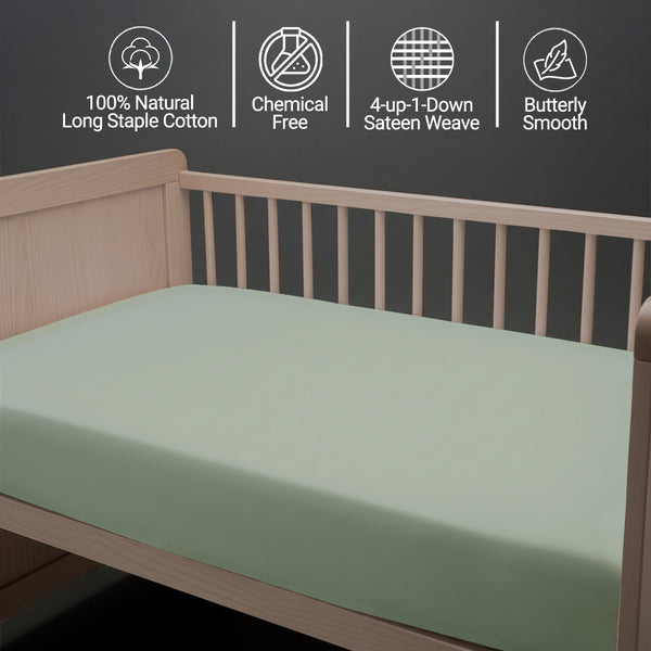 Baby cot bed fitted sheet Sea Foam 40x90 cm chemical free natural cotton for delicate skin