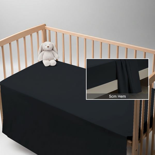 Black cotton baby flat sheet 70×100 cm with 5 cm hem soft and skin friendly
