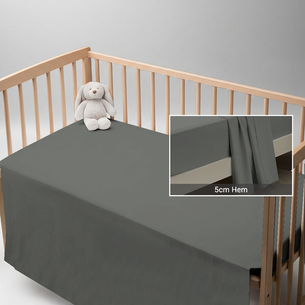 Dark grey cotton baby flat sheet 70×100 cm with 5 cm hem soft and skin friendly
