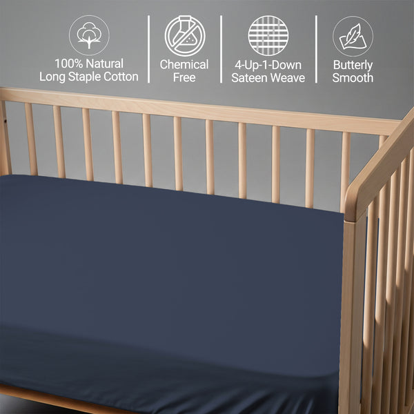 Baby cotton crib fitted sheet Dark Blue 40x90 cm chemical free natural cotton for delicate skin