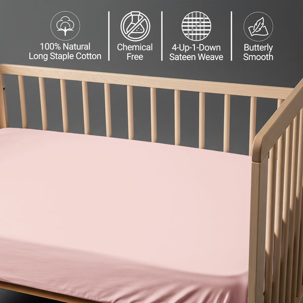 Baby cotton crib fitted sheet Light Pink 40x90 cm chemical free natural cotton for delicate skin
