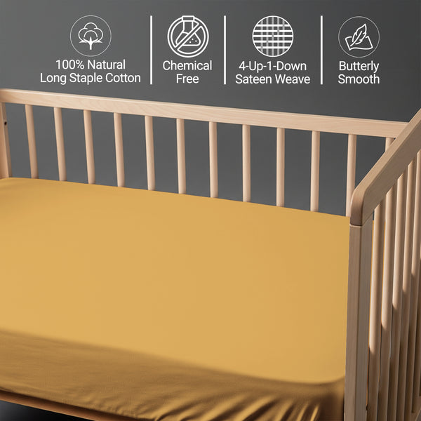 Baby cotton crib fitted sheet Mustard Yellow 40x90 cm chemical free natural cotton for delicate skin