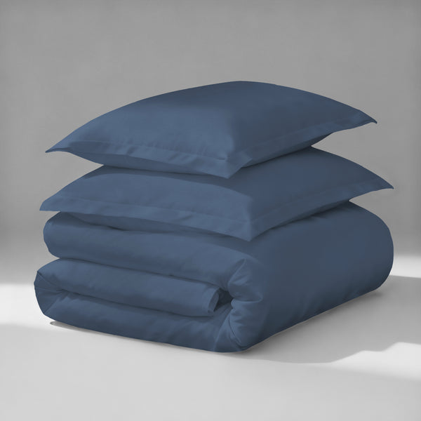 Pizuna luxurious cotton duvet cover 3 piece double size dark blue 1000 thread count long staple cotton folded