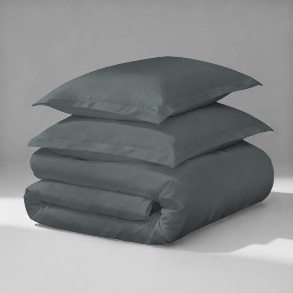 Pizuna luxurious cotton duvet cover 3 piece king size dark grey 1000 thread count long staple cotton folded