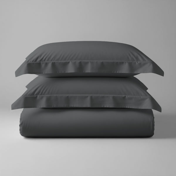 Pizuna folded 600 thread count 100 percent cotton duvet cover set 3 piece dark grey king size