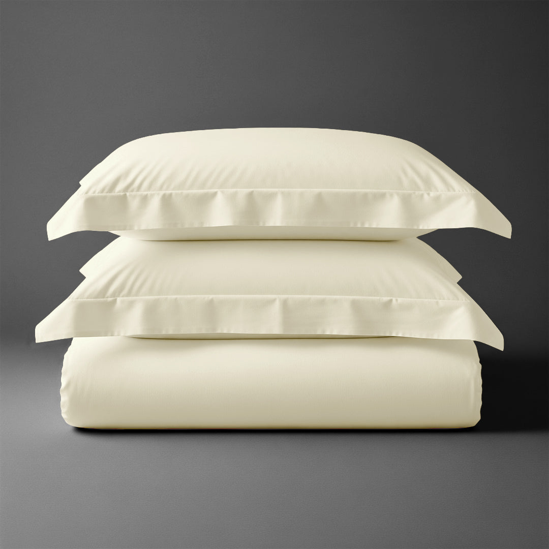 Folded Pizuna cotton percale king cover super king size Ivory 100 percent long staple combed cotton 3 piece
